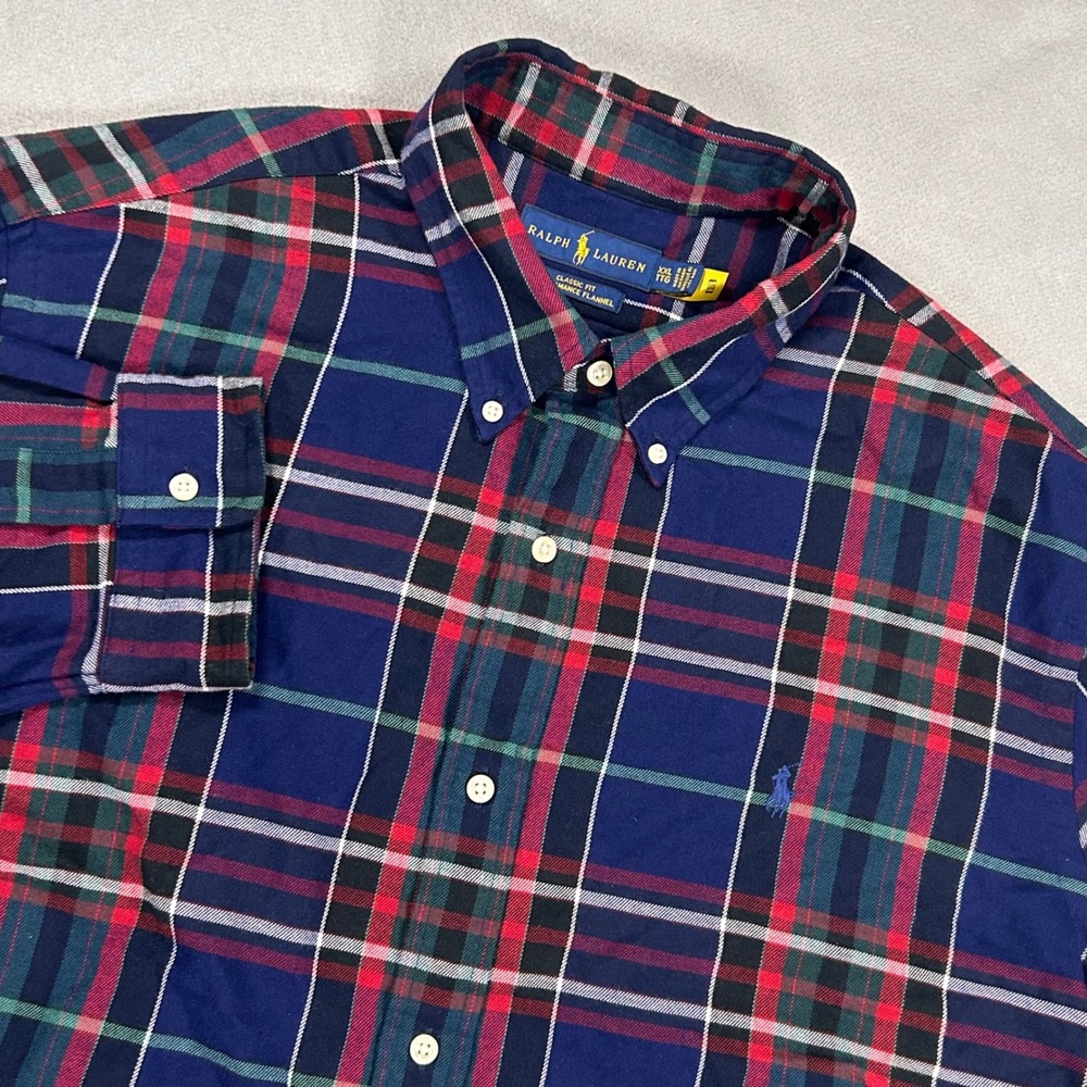 Ralph Lauren Mens XXL Classic Fit Performance Flannel Shirt Navy Red Plaid